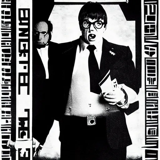 Prompt: austin powers in schindlers list, movie poster, 1 9 9 0