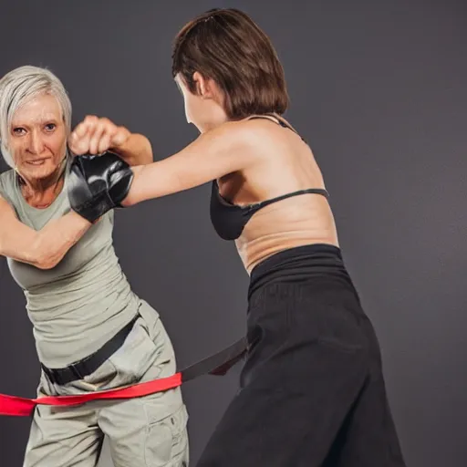 Image similar to older female fighter locked in combat