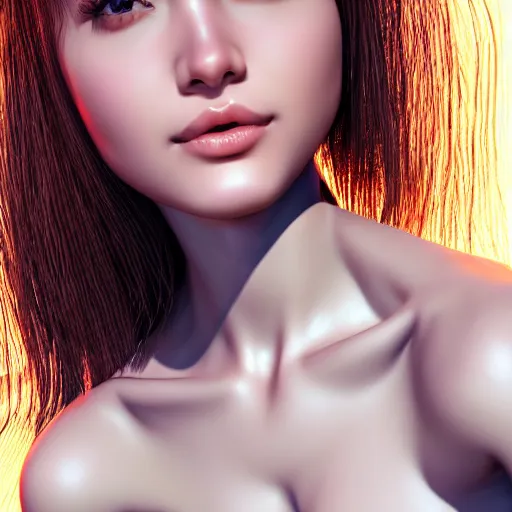 Image similar to a close up of a gorgeous young woman, indonesian face, illustration, au naturel, hyper detailed, digital art, trending in artstation, cinematic lighting, studio quality, smooth render, unreal engine 5 rendered, octane rendered, art by hajime sorayama h 4 0 0