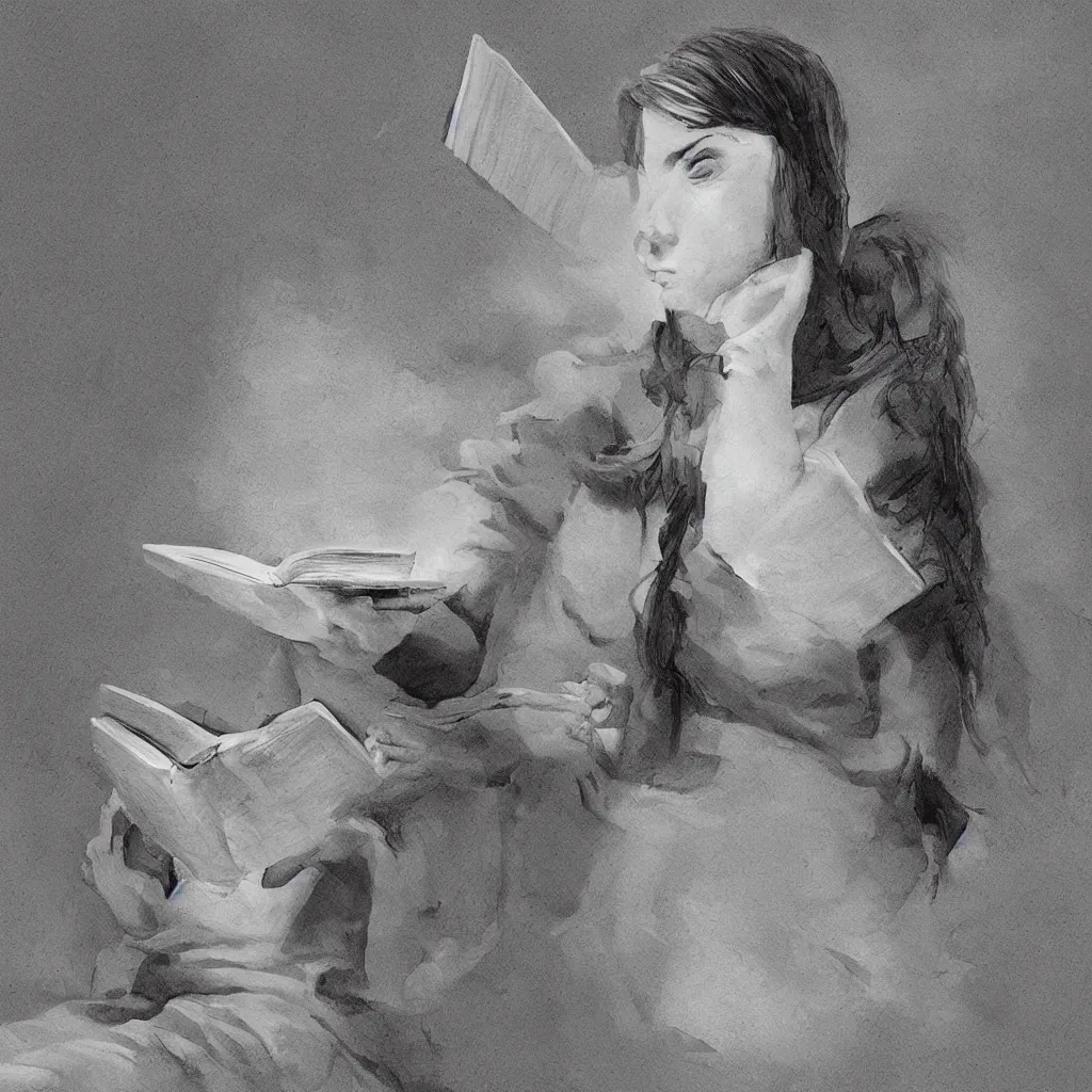 Image similar to Conceptual art of a girl reading a book being the most powerful moment in time. Highly detailed.