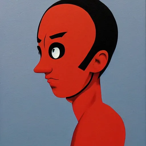 Prompt: fun round minimalist character, oil painting by katsuhiro otomo