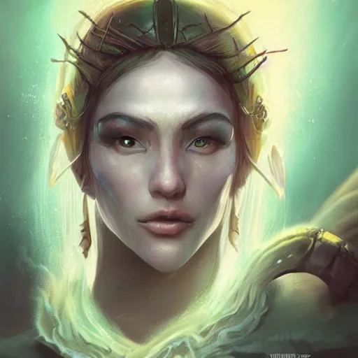 Image similar to a hyperrealistic fantasy illustration of a beautiful alien High-Priestess. Trending on ArtStation. In the style of Jason Chan, Tuomas Korpi and WLOP. Epic fantasy art. Middle Earth. Terry Pratchett. Shiva.