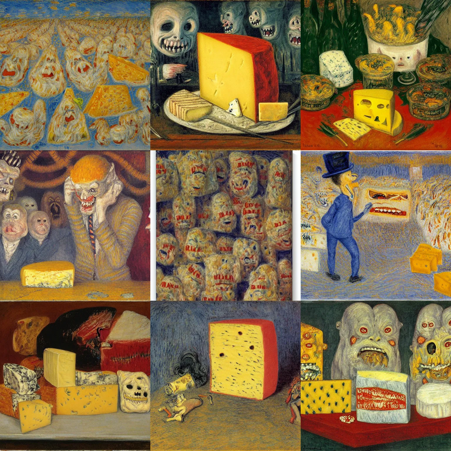 Prompt: cheese nightmares by james ensor