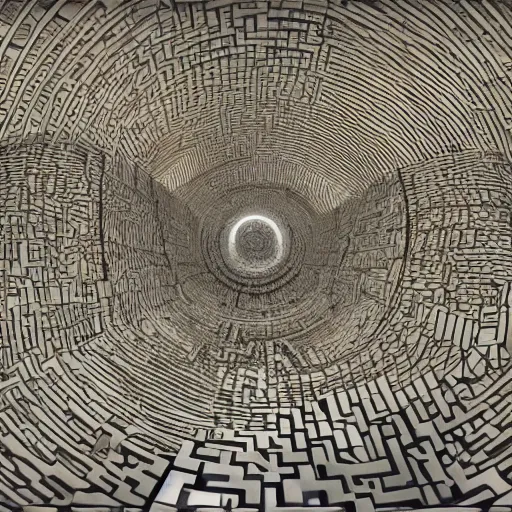Image similar to a highly detailed and beautiful labyrinth in the style of MC Escher in 4K