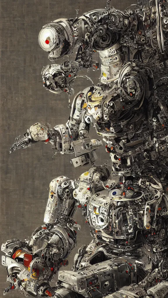Prompt: robot painting a robot on canvas, intricate, highly detailed, photorealistic, film still, by huang guangjian.