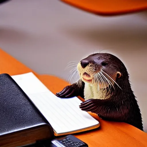 Image similar to a cute otter holding a pencil doing schoolwork