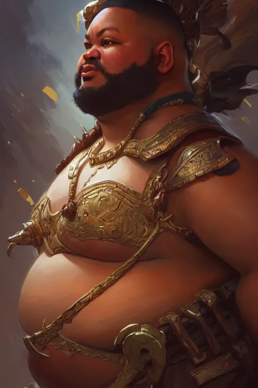 Prompt: photography of overweight warrior, deep focus, d & d, fantasy, intricate, elegant, highly detailed, digital painting, artstation, concept art, matte, sharp focus, illustration, hearthstone, art by artgerm and greg rutkowski and alphonse mucha