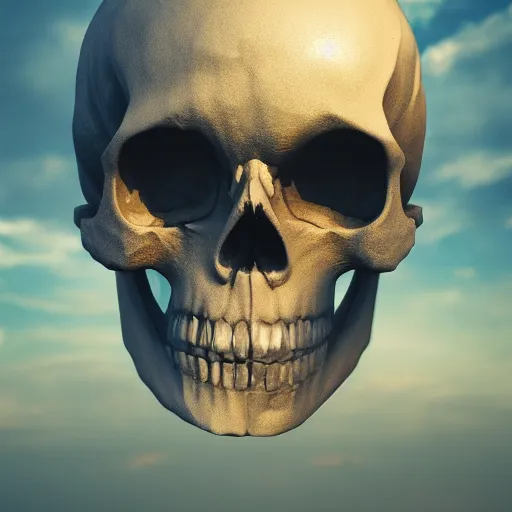 Prompt: Skull head floating in beautiful light landscape in the style of Mingchen Shen , intricate, epic lighting, cinematic composition, hyper realistic, 8k resolution,