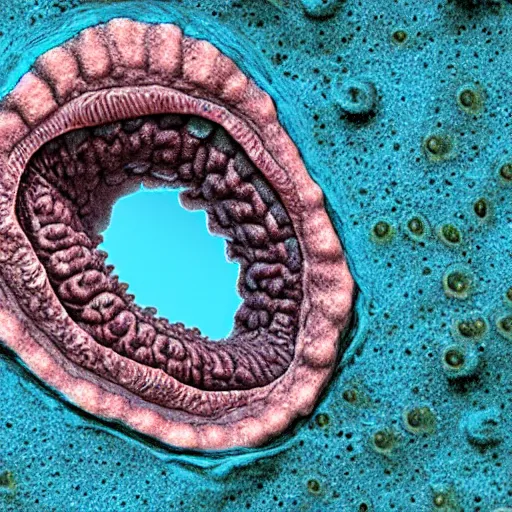 Image similar to hydrothermal polychaeta worm head, jaws, coloured scanning electron micrograph