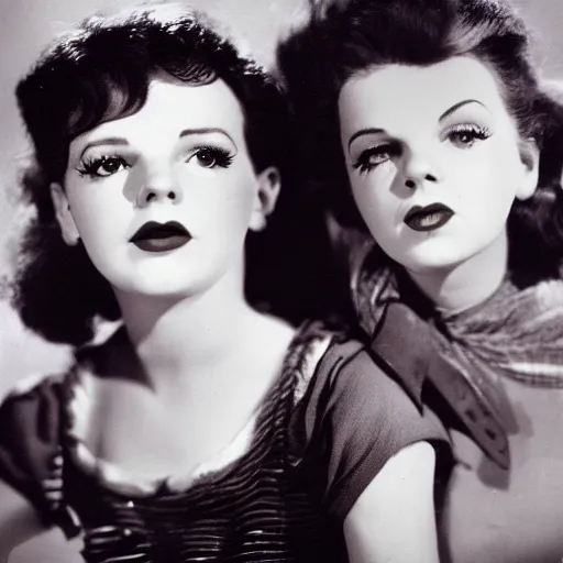 Prompt: photographic portrait of mimi lieber and judy garland aged 2 2, with a fringe, 8 k