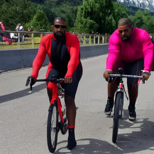 Image similar to obese r kelly and kanye west cycling the tour the france