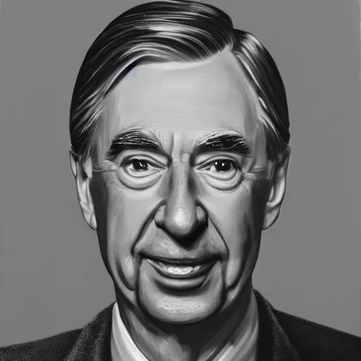 Prompt: a - portrait - of - mr - rogers - by - ken - currie, oil - on - canvas, professional painting