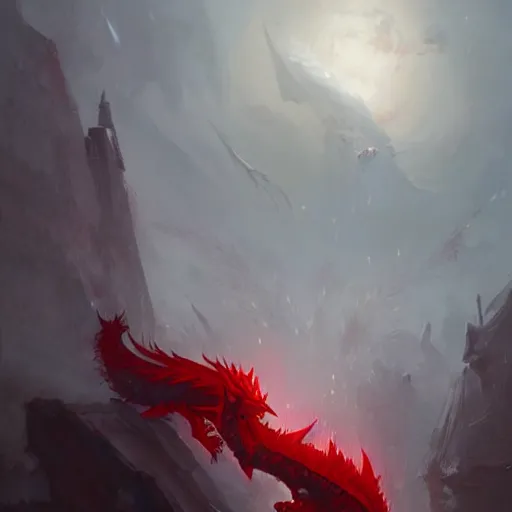 Image similar to The Red dragon, art by Greg Rutkowski, trending on artstation, digital art