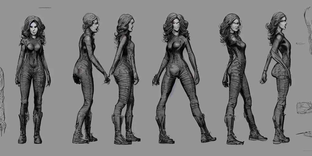 Image similar to jean grey, character sheet, concept design, contrast, kim jung gi, greg rutkowski, zabrocki, karlkka, jayison devadas, trending on artstation, 8 k, ultra wide angle, pincushion lens effect