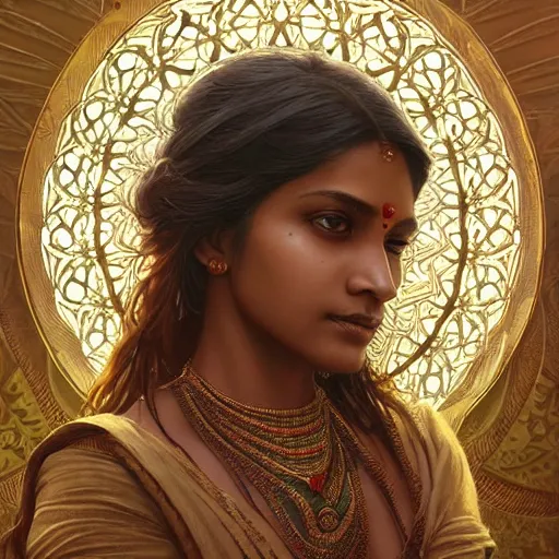 Image similar to south indian woman, sari, ultra realistic, concept art, intricate details, eerie, horror, highly detailed, photorealistic, octane render, 8 k, unreal engine. art by artgerm and greg rutkowski and alphonse mucha