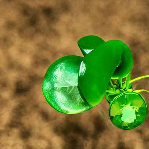 Prompt: a plant growing cut emerald gemstones instead of fruit