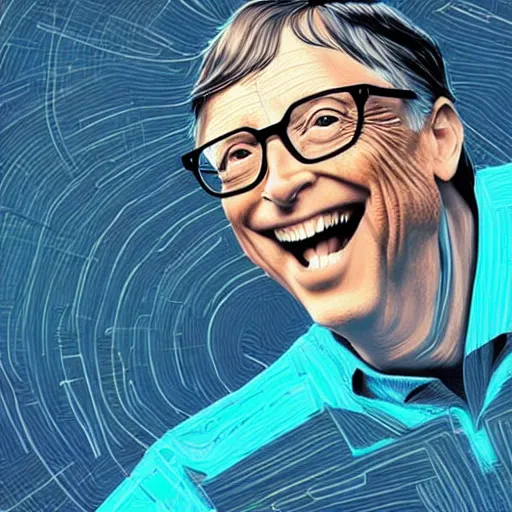 Prompt: bill gates laughing in apple costume, digital illustration by ruan jia on artstation, outlined by whirling illuminated neon lines and fine lines swirling in circles by jesper ejsing and rhads and makoto and shinkai and lois van baarle, digital art, trending on artstation - h 8 3 2