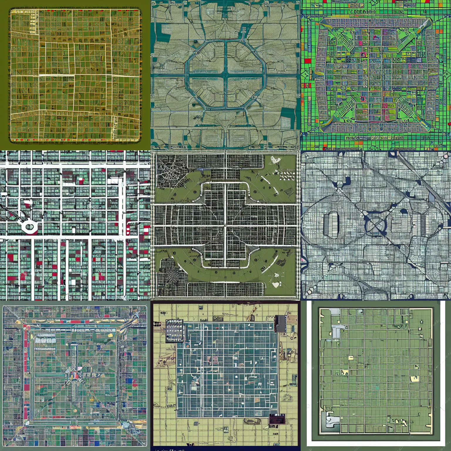 Prompt: map of a military base, pattern with squares and circles, artstation