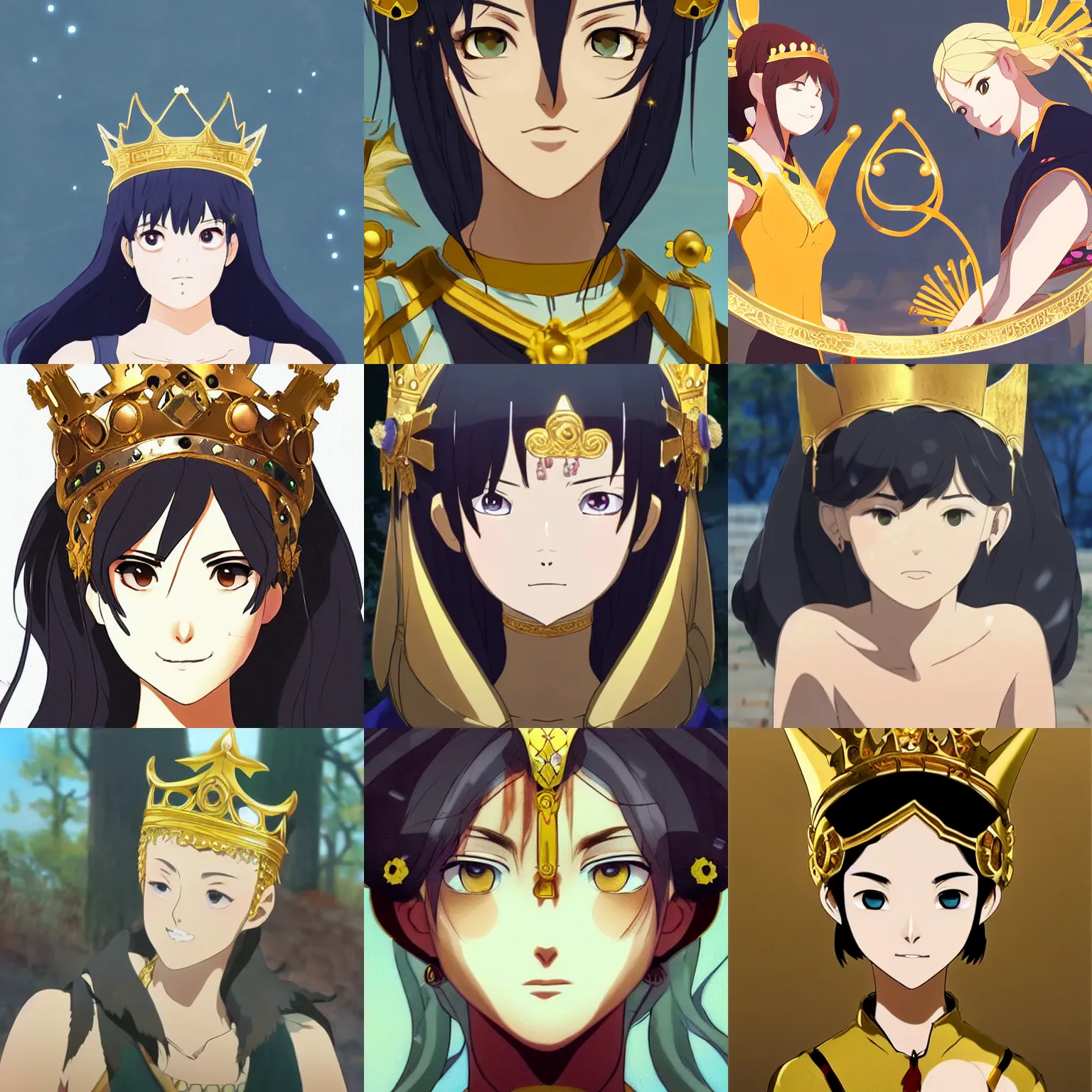 Prompt: Beautiful, fighting girl, wearing a gold crown, symmetrical face, by Ye Shuhang and Makoto Shinkai and Jun