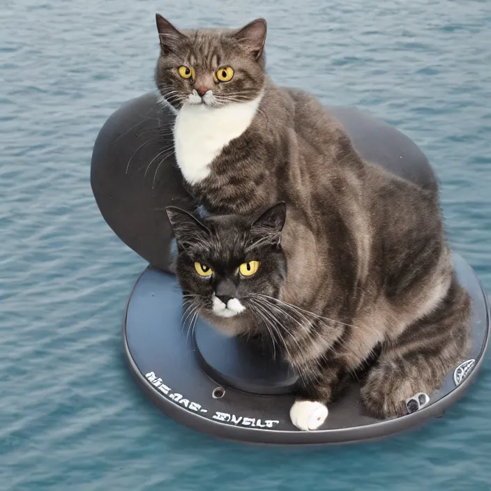 Image similar to shaquille o'neal cat hybrid in a hovercraft, 8 k,