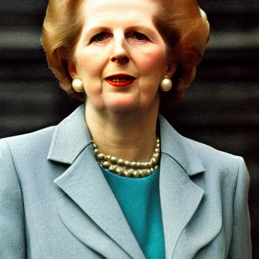 Prompt: margaret thatcher on a rainy day