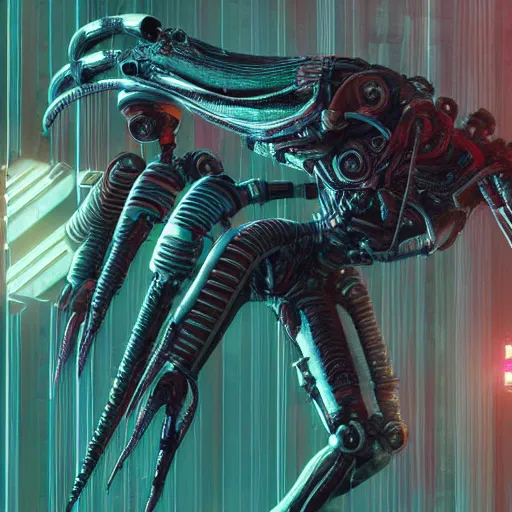 Image similar to cyberpunk tacos, vaporwave, highly detailed, frostpunk, tacopunk, biomechanical style, xenomorph style