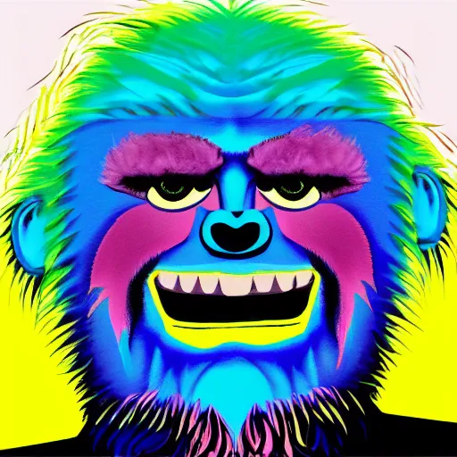 Image similar to rainbow smiling yeti. pop art.