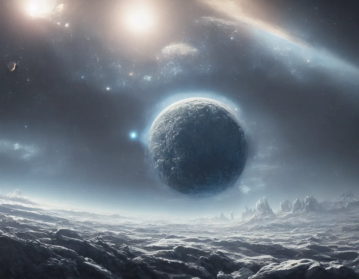 Prompt: hyper realistic matte painting of frozen flat earth planet in the outer space, highly detailed, trending on artstation, concept art, sharp focus, art by jan matejko