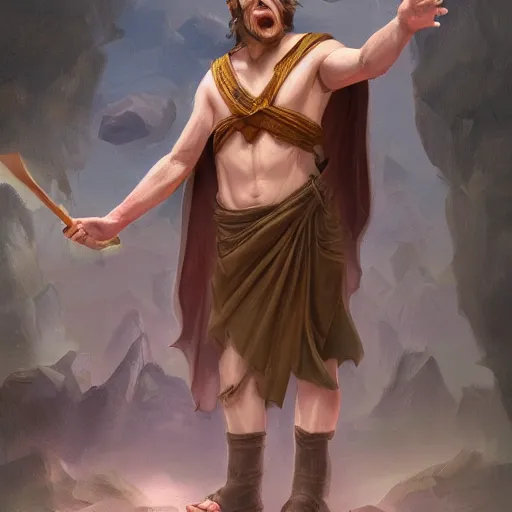 Image similar to silly, arrogant ancient greek philosopher debating, dnd character, comedic portrait, matte fantasy painting, deviantart artstation, by jason felix by steve argyle by tyler jacobson