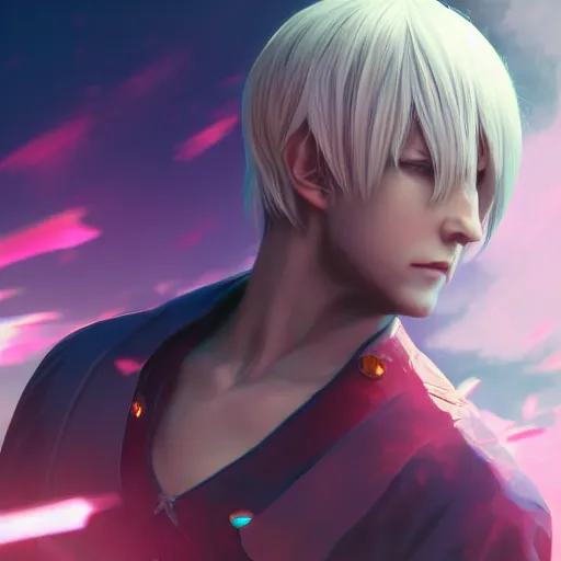 Prompt: Thancred Waters, realistic Anime, vibrant colors, cinematic lights, in style of WLOP, 8k, trending on artstation