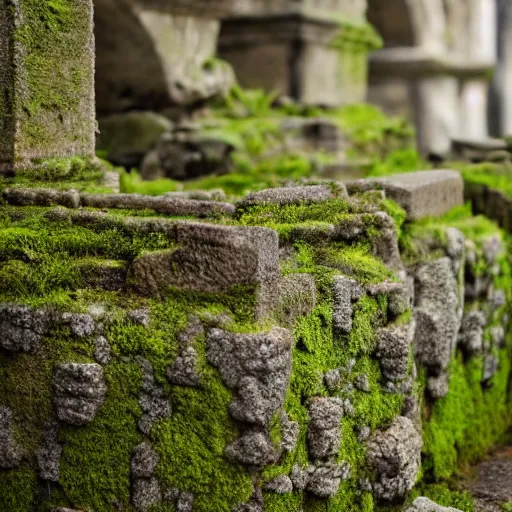 Prompt: Old ancient Roman ruins, mossy, intricate, detailed, 8k