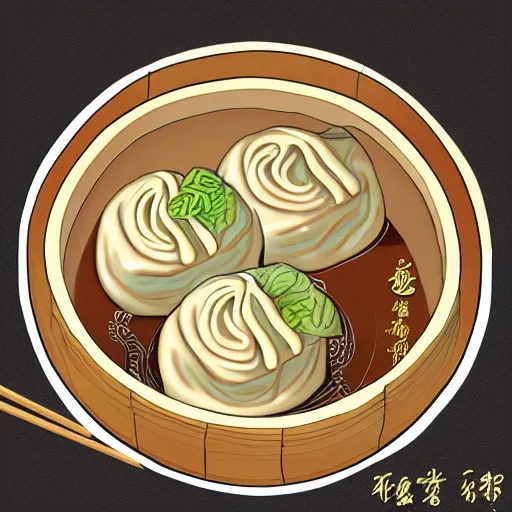 Prompt: shanghai xiao long bao, digital art, style of traditional chinese painting