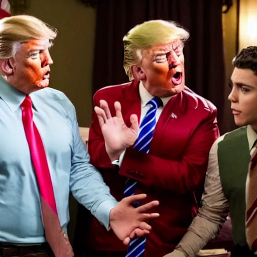 Prompt: a scene from the tv show, the boys, featuring donald trump as homelander.