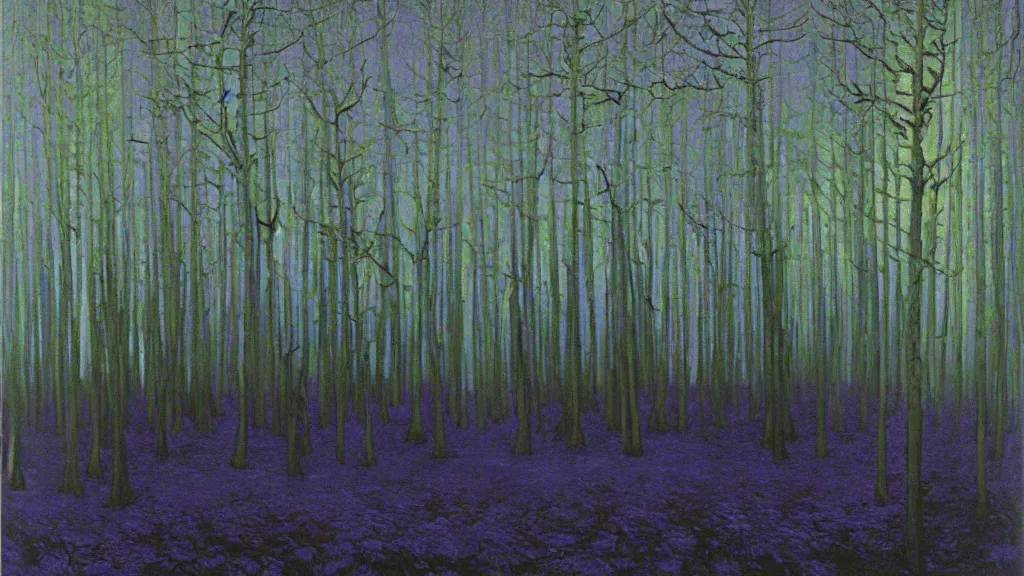 Prompt: Forest purple light Landscape oil painting by Zdzisław Beksiński and Van Gogh