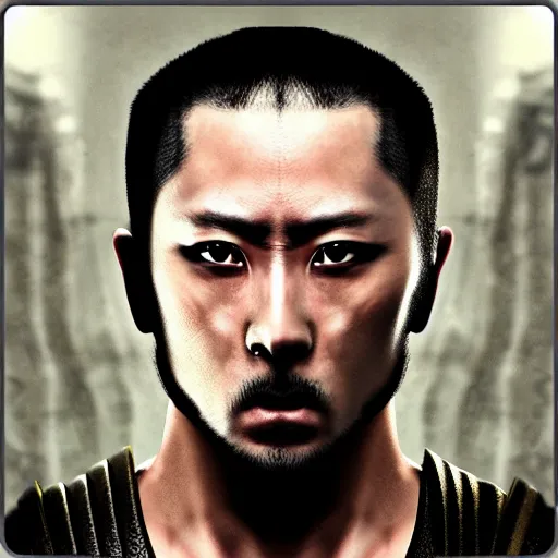 Image similar to ultrarealistic portrait photography android samurai 47 ronin cyberpunk white background