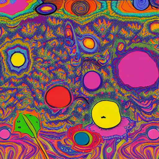 Image similar to psychedelic trippy couch in forest with vegetable planets, milky way, sofa, cartoon by andy warhol