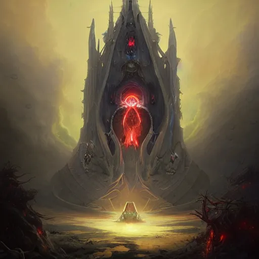 Image similar to ultradetailed satanic spaceship opening synthwave portal to insanity dimension by peter mohrbacher and emmanuel shiu and martin johnson heade and bastien lecouffe - deharme