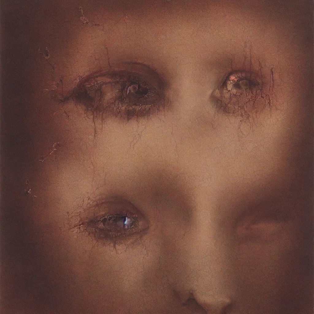 Image similar to beksinski, zdzisław - her eyes wide, oil on canvas