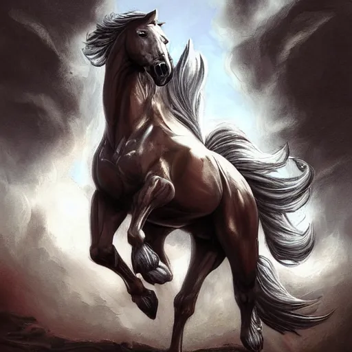 Image similar to a exaggeratedly muscular anthropomorphized horse with a magnificently muscular physique wearing a tight leather armor while protecting a facility, long white mane, equine, anthro art, furaffinity, highly detailed, digital painting, artstation, sharp focus, concept art, illustration, art by artgerm, greg rutkowski, wlop