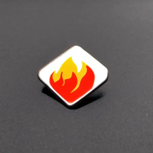 Prompt: a retro minimalistic rhombus shape enamel pin of a retro minimalistic flame fire warning label, smooth curves