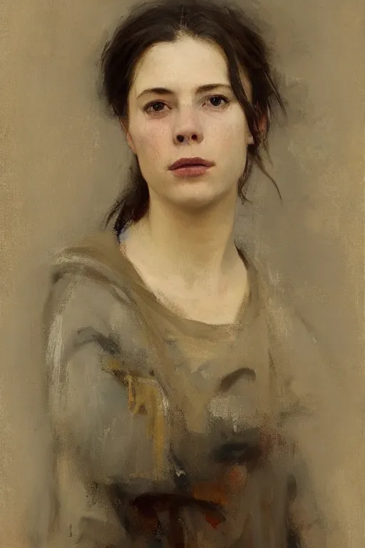 Image similar to Richard Schmid and Jeremy Lipking and Antonio Rotta full length portrait painting of a young beautiful traditonal viking woman