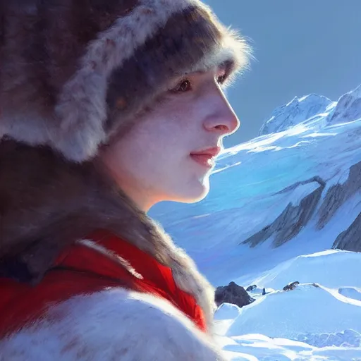 Image similar to a beautiful portrait painting of life in antarctica, masterpiece by famous artist nasreddine dinet and eugene de blaas and ross tran, path tracing, artstation