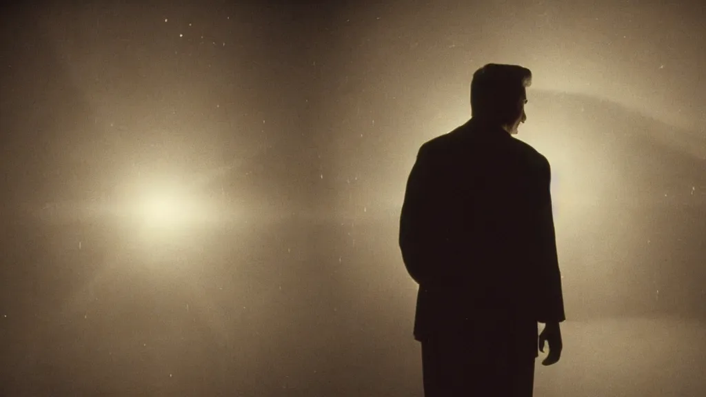 Image similar to movie scene of a man standing in front of a multiverse machine, movie still, cinematic composition, cinematic light, by David Lynch