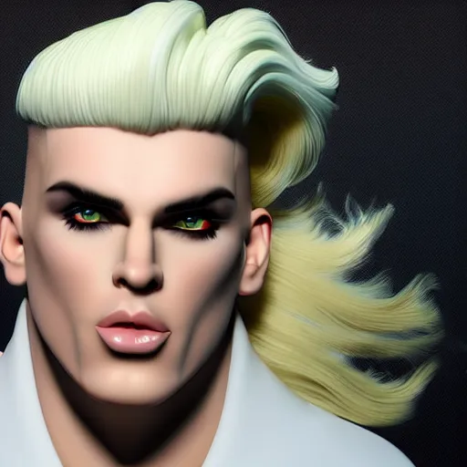 Image similar to vanilla ice with a swirly vanilla ice cream hairdo, his hair is made of vanilla ice cream, realistic, hyperrealistic, ultra realistic, real, real world, highly detailed, very detailed, extremely detailed, intricate details, 8 k resolution, hd quality