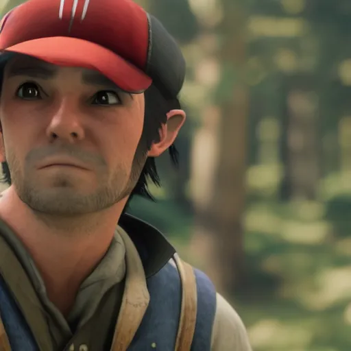 Image similar to Film still of Ash Ketchum, from Red Dead Redemption 2 (2018 video game)