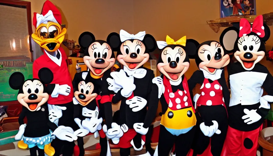 Image similar to disney characters at the last supper, mickey and minnie mouse, donald duck, goofy, pluto