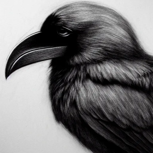 Prompt: Odin with eye-patch, two ravens, charcoal portrait, artstation, fine-detailed