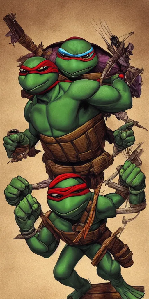 Prompt: Teenage mutant ninja turtle character by brom