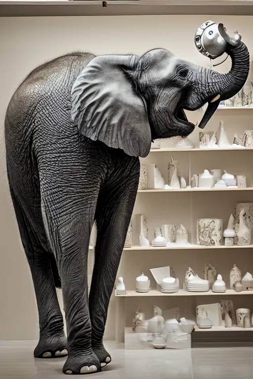 Image similar to photography of an elephant in a porcelain shop, cgsociety,