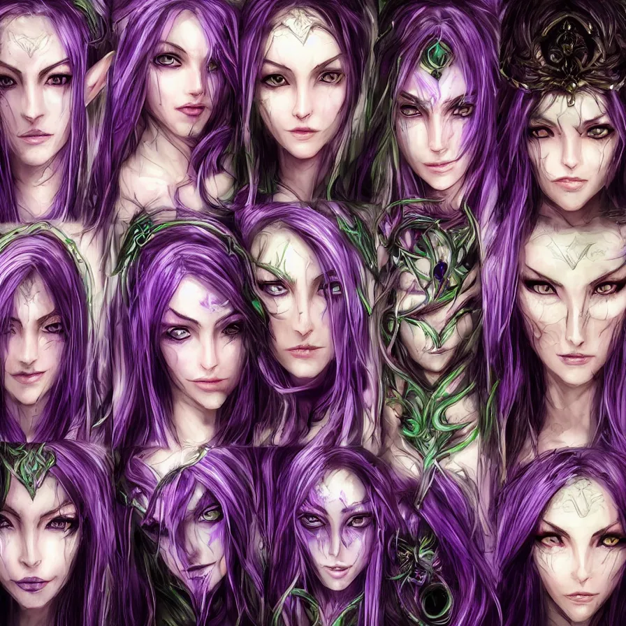 Image similar to realistic beautiful mark of shadows female elf warlock sorcerer symmetrical pretty eyes with purple energy